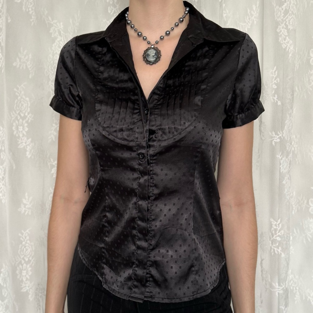 Office Siren Dark Academia Black Blouse